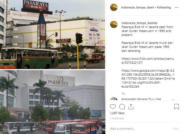 Perbandingan Potret Jalan di Jakarta.(Instagram/indonesia_tempo_doeloe)