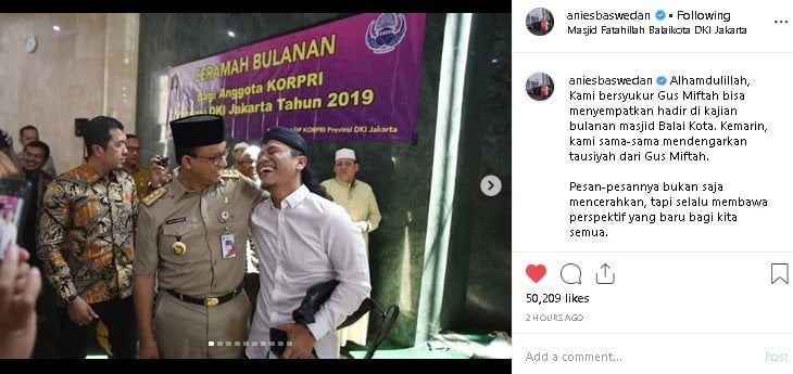 Anies Baswedan bertemu Gus Miftah. (Instagram/@aniesbaswedan)