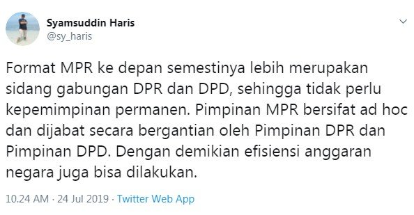 Cuitan pengamat LIPI soal perebutan kursi ketua MPR (Twitter/ @sy_haris)