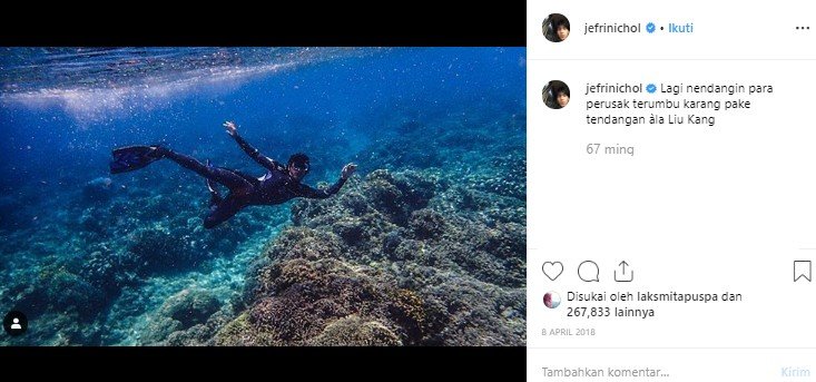 Momen liburan Jefri Nichol. (Instagram/@jefrinichol)