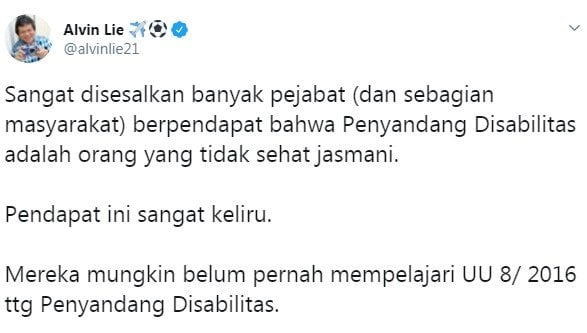 Cuitan Alvin Lie soal dokter disabilitas dibatalkan jadi ASN (Twitter/ @alvinlie21)