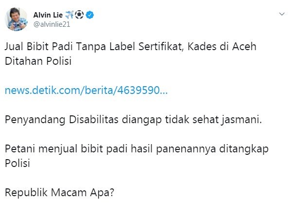 Cuitan Alvin Lie sindir pemerintah (Twitter/ @alvinlie21)