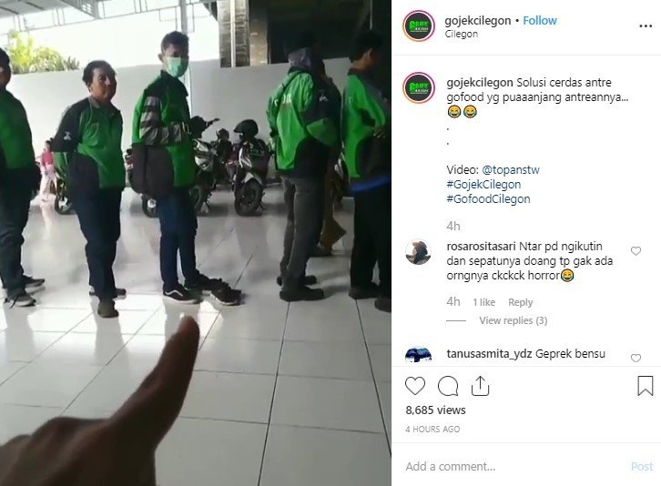 Driver Ojol Punya Cara Jitu Saat Antre. (Instagram/gojekcilegon)