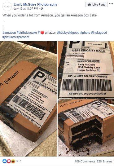 Sering Belanja Online, Wanita Ini Dapat Kue Ulang Tahun Bentuk Box Paket. (Facebook/Emily McGuire Photography)