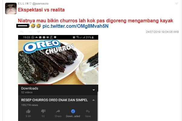 Tak Sesuai Ekspektasi, Bentuk Churros Ini Malah Bikin Warganet Gagal Fokus. (Twitter/@jaenceuka)