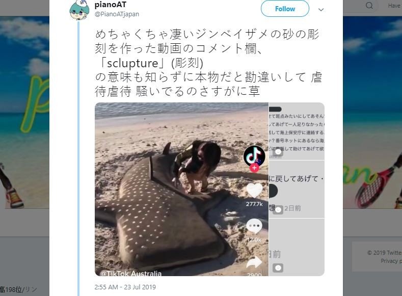 Gara-gara kendala bahasa, turis dituduh menganiaya hiu paus (twitter.com/PianoATjapan)
