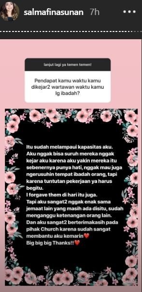 Salmafina Sunan blak-blakan di Instagram Story. [instagram/salmafinasunan]