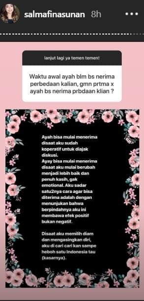 Salmafina Sunan blak-blakan di Instagram Story. [instagram/salmafinasunan]