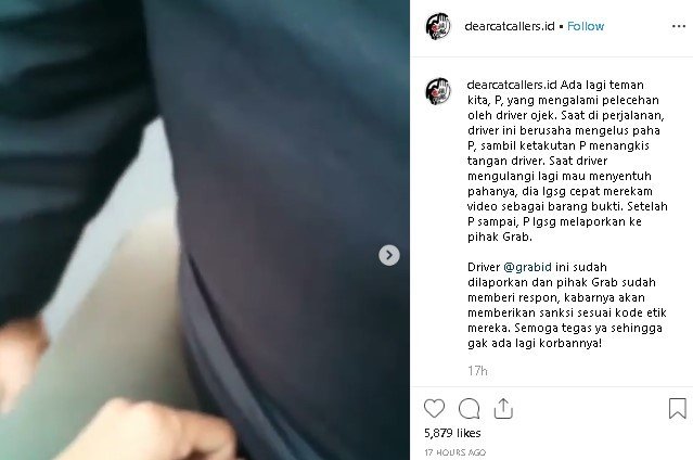 Penumpang alami pelecehan seksual saat naik ojek online. (Instagram/@dearcatcallers.id)