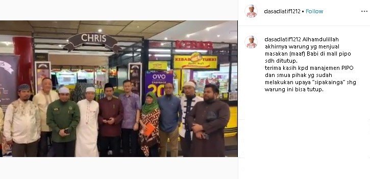 Restoran olahan babi di Makassar ditutup. (Instagram/@dasadlatif1212)