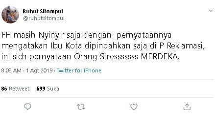 Cuitan Ruhut Sitompul yang menyindir FH. (Twitter/@ruhutsitompul)