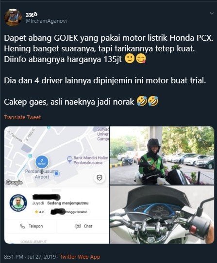 Ojol PCX Elektrik. (Twitter)