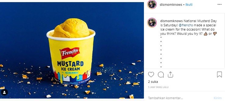 Ada Es Krim Rasa Mustard, Seperti Apa Rasanya Ya? (Instagram/@dismomknows)