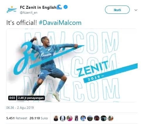 Malcom resmi ke Zenit.