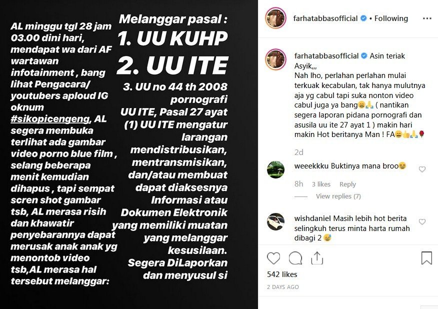 Farhat Abbas ungkap soal video porno seorang pengacara. Sindir Hotman Paris?