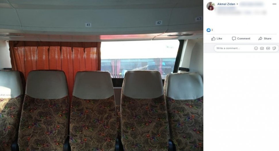 Fasilitas Bus Sinar Jaya Digondol Penumpang. (Facebook)