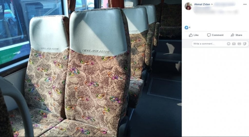 Fasilitas Bus Sinar Jaya Digondol Penumpang. (Facebook)