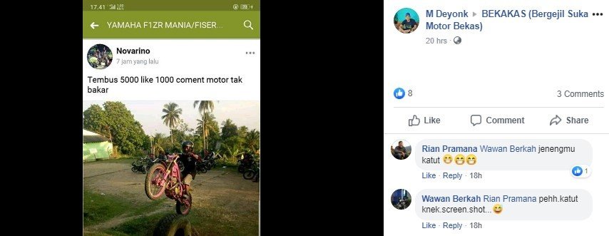 Lempar Tantangan Bakar Motor, Warganet Kena Tipu Berjamaah. (Facebook)