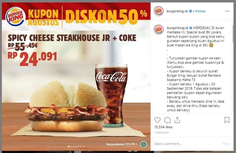 Promo Kemerdekaan bulan Agustus (instagram.com/burgerking.id)