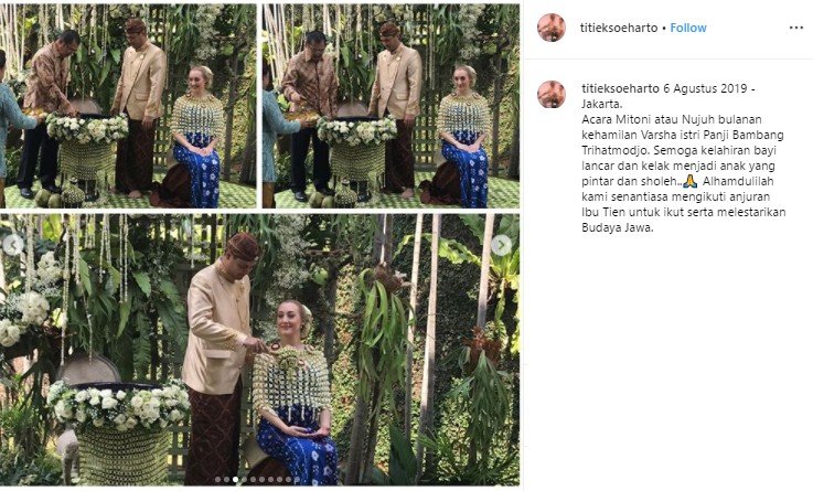Varsha Strauss dan Panji Trihatmodjo Gelar Acara Mitoni. (Instagram/@titieksoeharto)