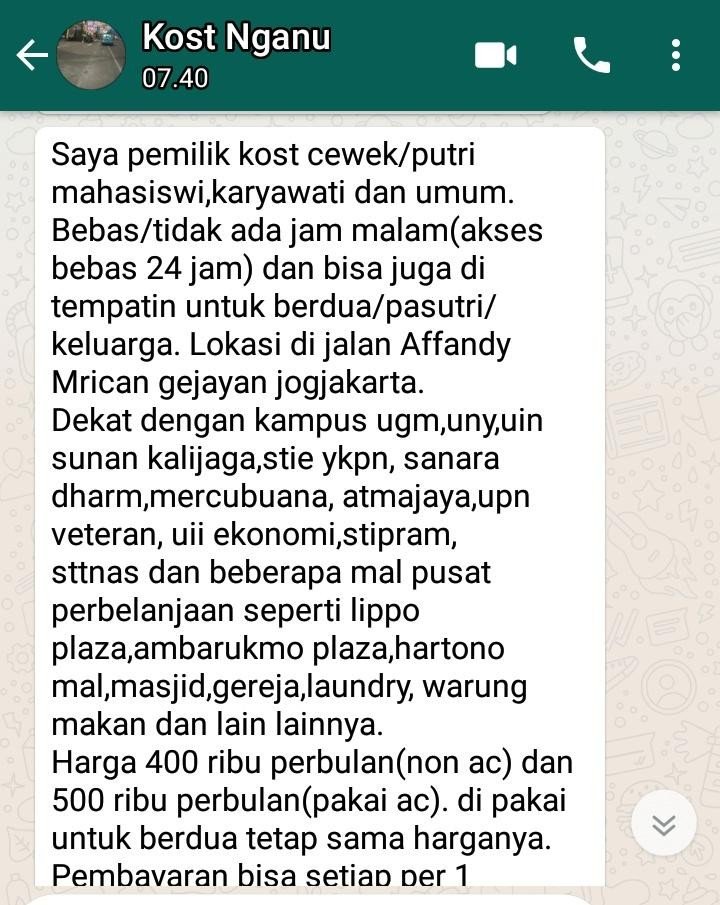 Percakapan warganet dengan pemilik kos yang diduga penipu. (Twitter)