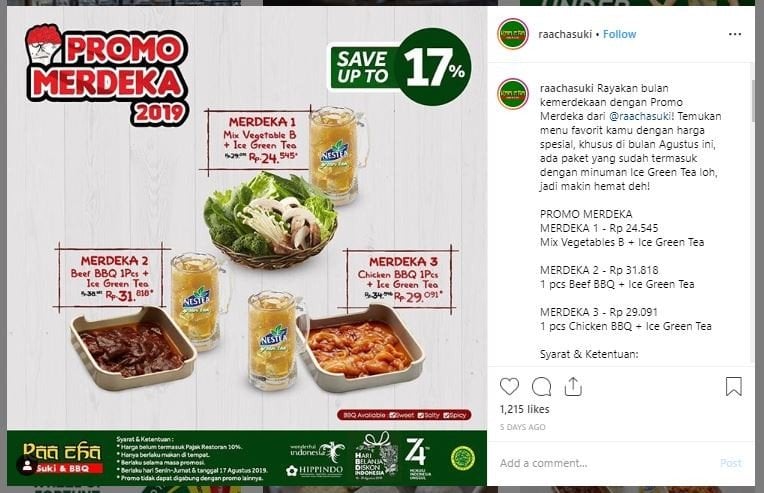 Promo Kemerdekaan bulan Agustus (instagram.com/raachasuki)