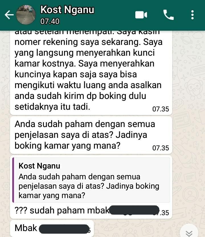 Percakapan warganet dengan pemilik kos yang diduga penipu. (Twitter)