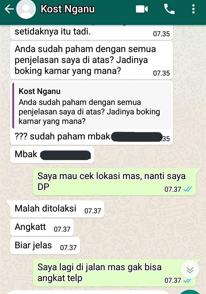 Percakapan warganet dengan pemilik kos yang diduga penipu. (Twitter)