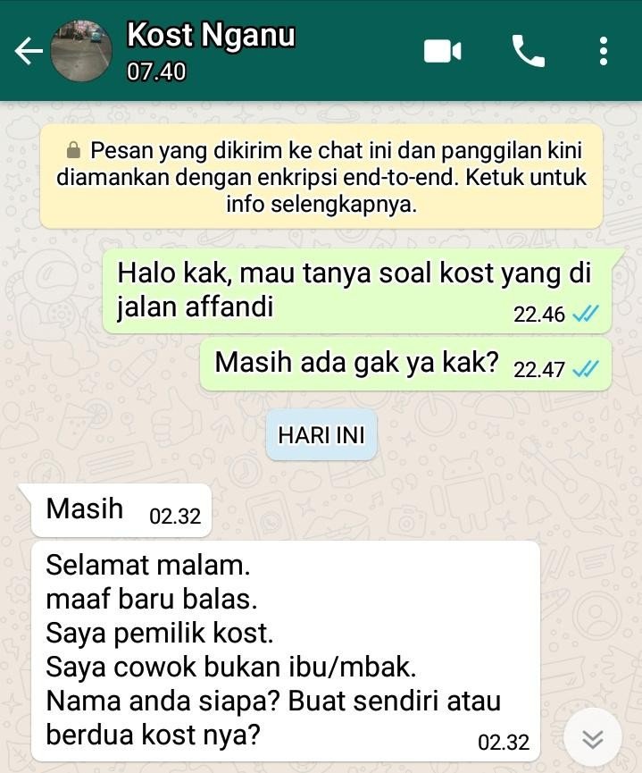 Percakapan warganet dengan pemilik kos yang diduga penipu. (Twitter)