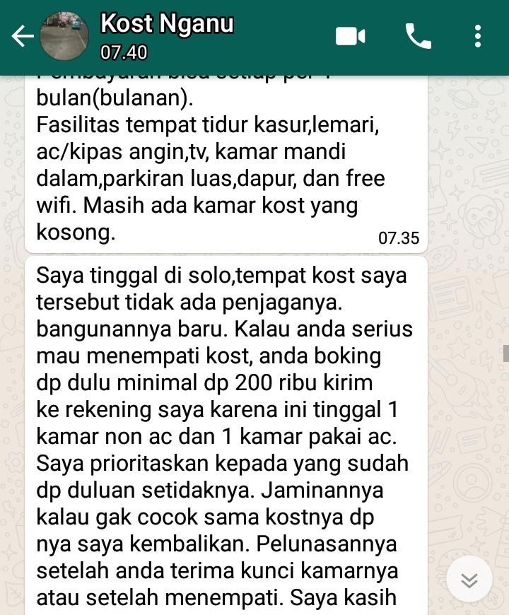 Percakapan warganet dengan pemilik kos yang diduga penipu. (Twitter)