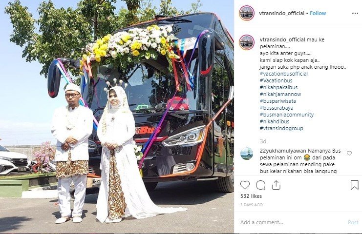 Bus VTransindo Untuk Resepsi Pernikahan. (Instagram/vtransindo_official)