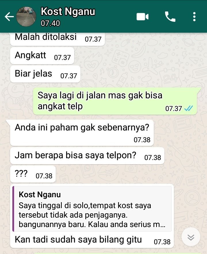 Percakapan warganet dengan pemilik kos yang diduga penipu. (Twitter)