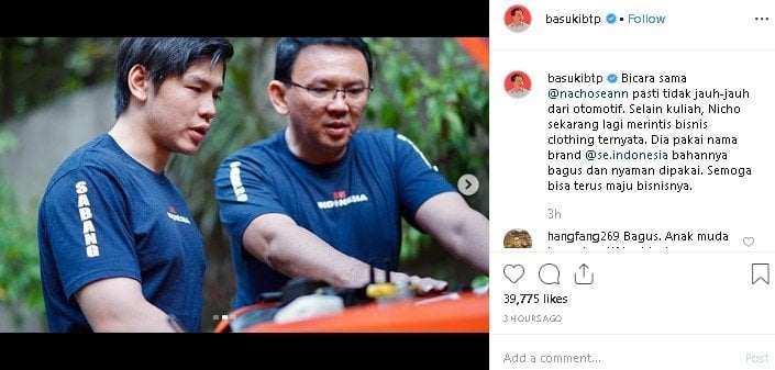 Kebersamaan Ahok dan Nicholas Purnama. (Instagram/@ahokbtp)