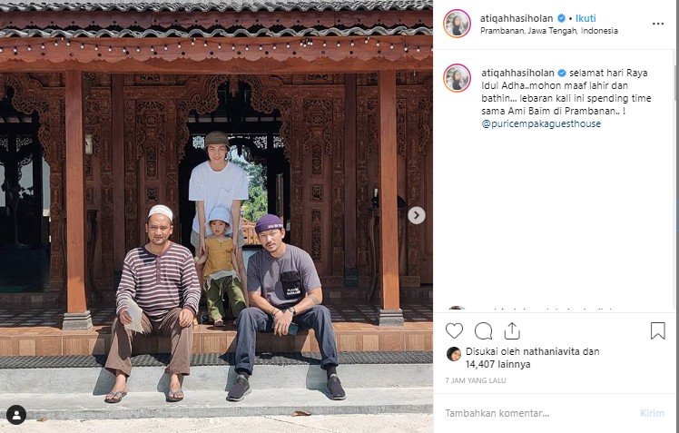 Idul Adha, Rio Dewanto ajak istri dan anak liburan ke Yogyakarta. (Instagram/@atiqahhasiholan)