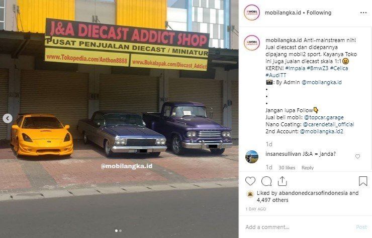 Mobil Sport nan Langka di Halaman Toko Diecast di Jakarta. (Instagram/mobilangka.id)
