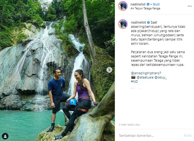 Potret liburan Nadine Chandrwanata dan Dimas Anggara di Ambon. (Instagram/@nadinelist)