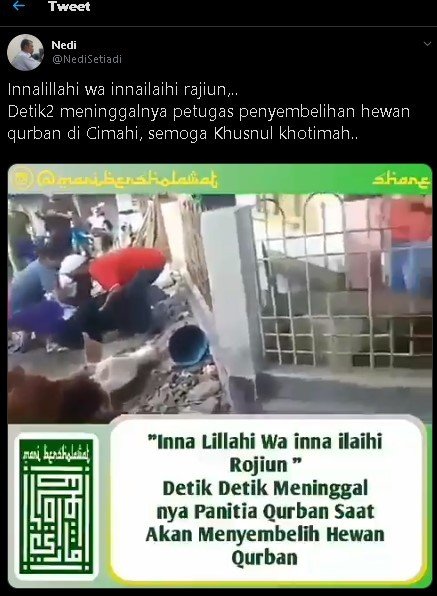 Jagal di Cimahi meninggal sebelum menyembelih hewan kurban. (Twitter/@NediSetiadi)