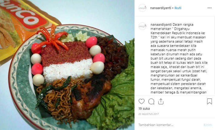 Nasi merah putih. (Instagram/@nanaardiyanti)