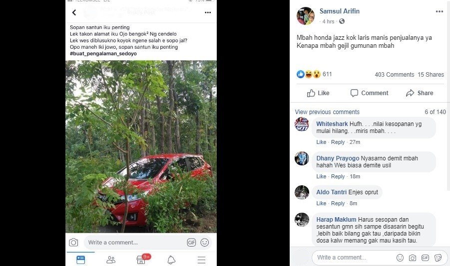 Honda Jazz Nyasar di Hutan. (Facebook)