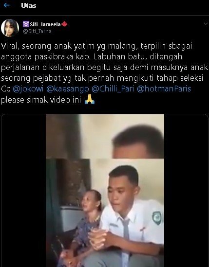 Anggota Paskibraka diberhentikan secara mendadak. (Twitter/@Siti_Tarna)