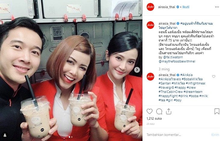 AirAsia Thailand tawarkan bubble tea dengan cita rasa unik. (Instagram/@airasia_thai)