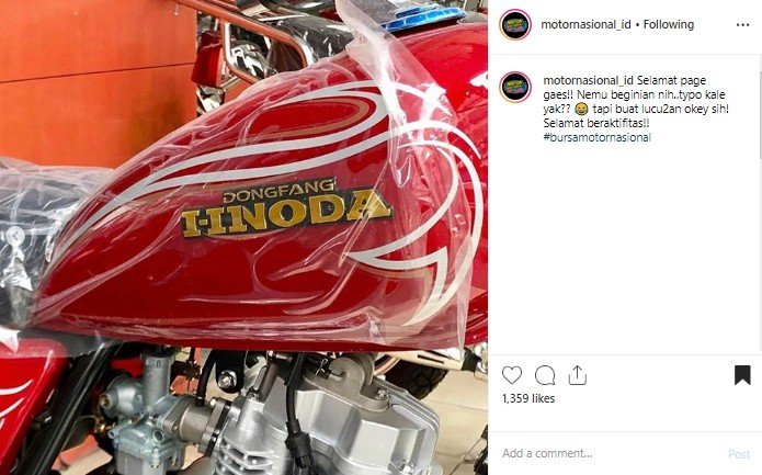 Merek motor plesetan Honda. (Instagram/@motornasional_id)