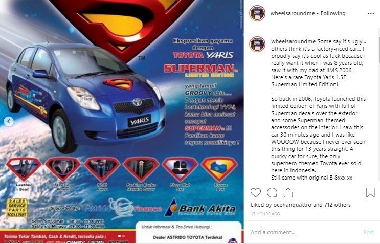 Toyota Yaris Superman Limited Edition. (Instagram/wheelsaroundme)