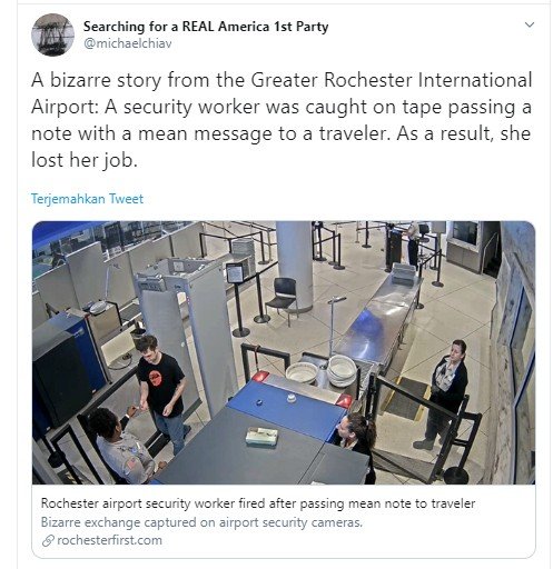  Duh, Petugas Bandara Ini Dipecat Gara-gara Ejek Penumpang Pesawat. (Twitter/michaelchiav)