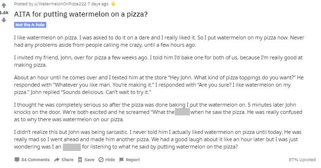 Curhat Jadikan Semangka Sebagai Topping Pizza, Pria Ini Diprotes Warganet. (Reddit/WatermelonOnPizza)