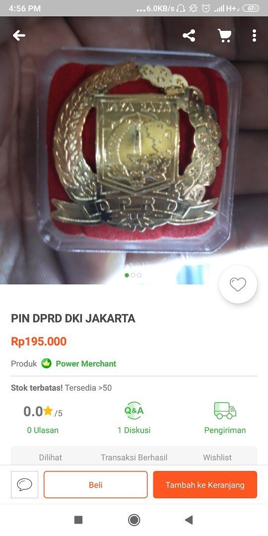 Pin untuk DPRD Jakarta dijual Rp 195 ribu di online shop. (screenshot)