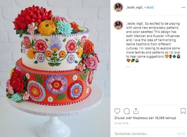 Kreasi kue dengan desain bordir. (Instagram/@_leslie_vigil_)