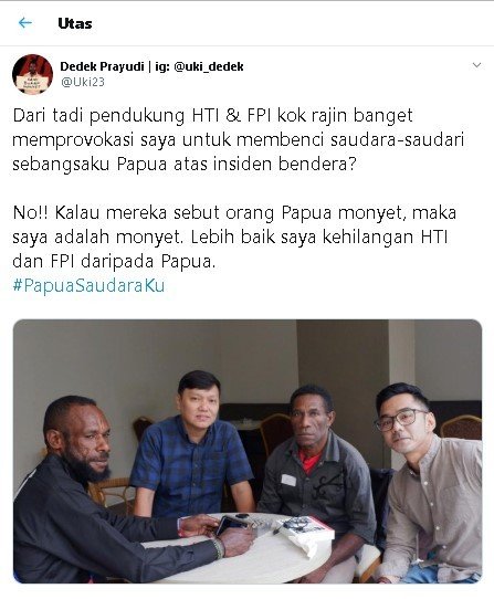 Cuitan Jubir PSI soal keberpihakannya ke warga Papua. (Twitter/@Uki23)