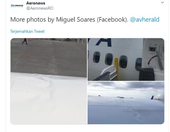 Badan pesawat Delta Airlines bengkok usai mendarat. (Twitter/AeronewsRO)