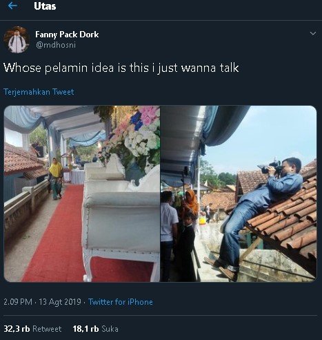 Pelaminan unik di lorong rumah. (Twitter/@mdhosni)